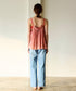 natural dye sheer cotton check gather camisole