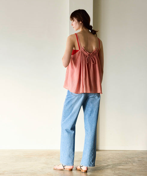 natural dye sheer cotton check gather camisole