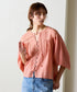 natural dye sheer cotton check gather blouse