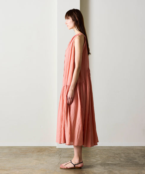 natural dye sheer cotton check gather dress