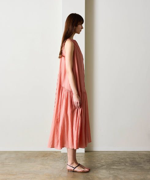 natural dye sheer cotton check gather dress