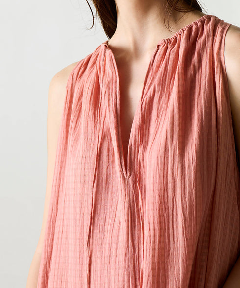 natural dye sheer cotton check gather dress
