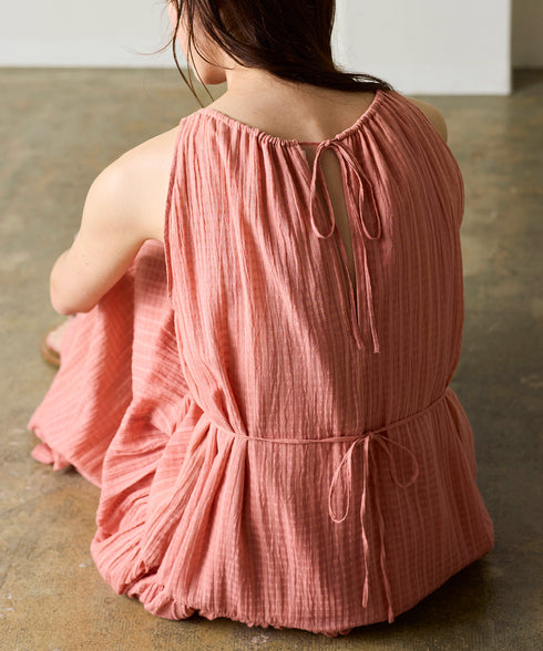 natural dye sheer cotton check gather dress