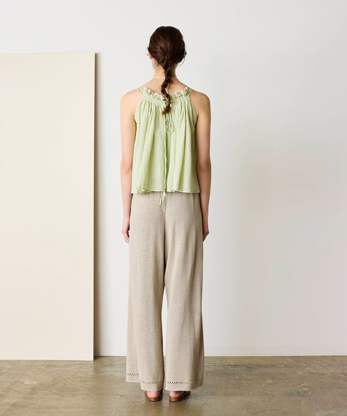 natural dye sheer cotton check gather camisole