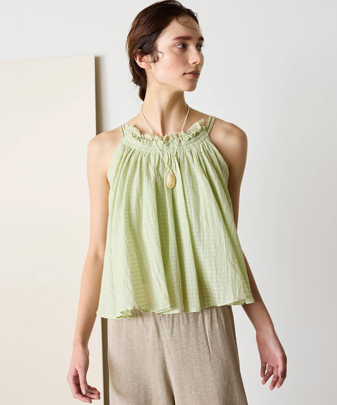 natural dye sheer cotton check gather camisole