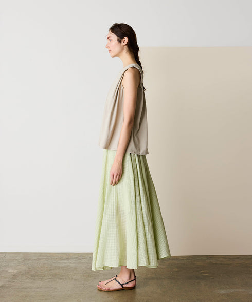 natural dye sheer cotton check flare skirt