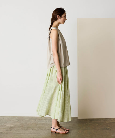natural dye sheer cotton check flare skirt