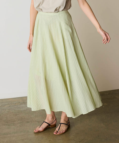 natural dye sheer cotton check flare skirt