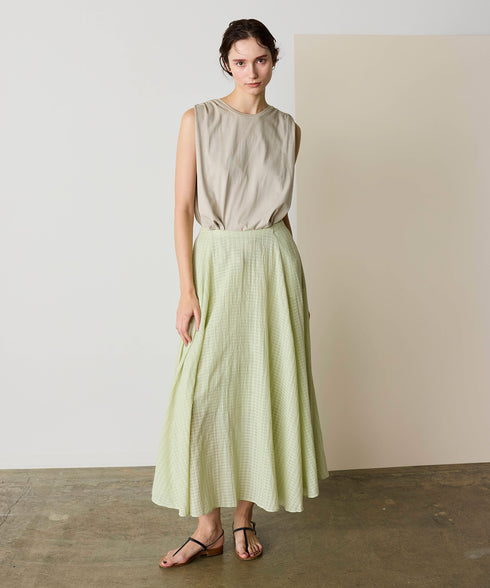 natural dye sheer cotton check flare skirt