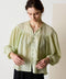 natural dye sheer cotton check gather blouse
