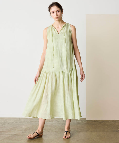 natural dye sheer cotton check gather dress
