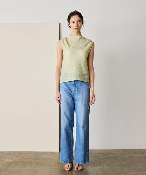 natural dye sheer cotton check draped top