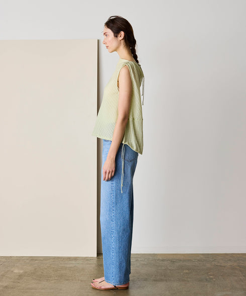 natural dye sheer cotton check draped top