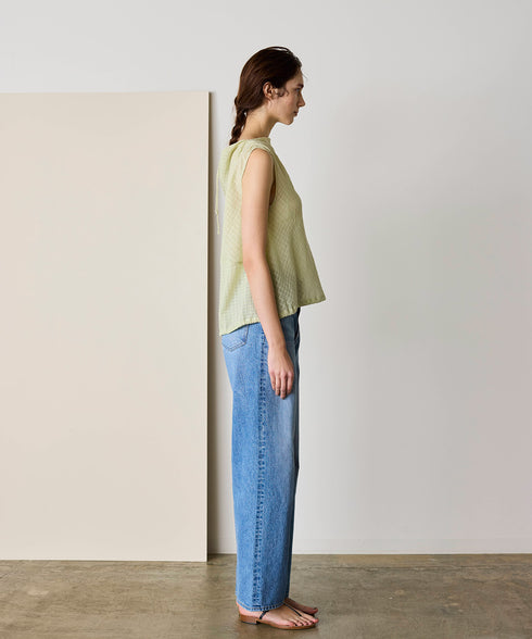 natural dye sheer cotton check draped top