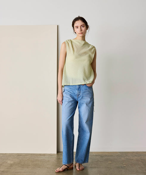 natural dye sheer cotton check draped top