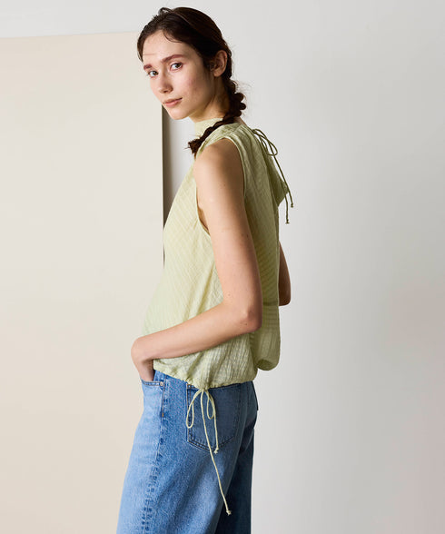 natural dye sheer cotton check draped top