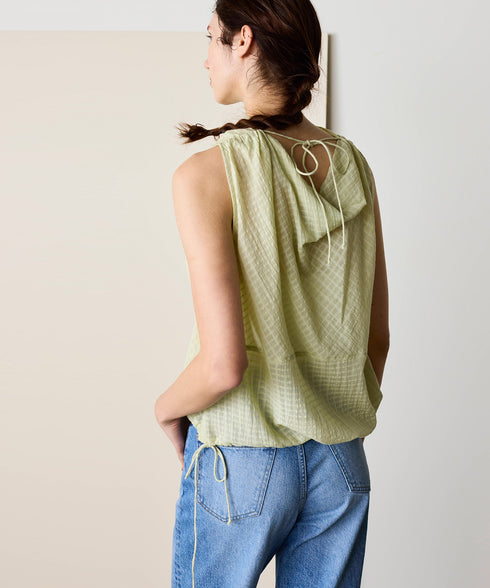 natural dye sheer cotton check draped top