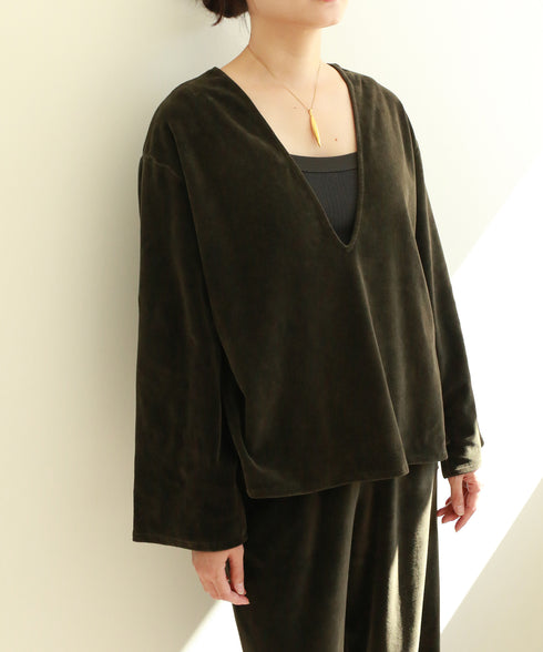 【RE:COLOR】cotton velour deep v-neck top