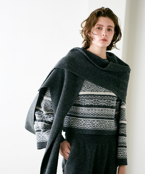 wool jacquard boatneck top