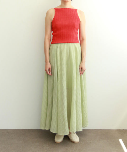 natural dye sheer cotton check flare skirt