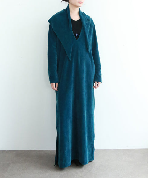 cotton velour deep v-neck dress
