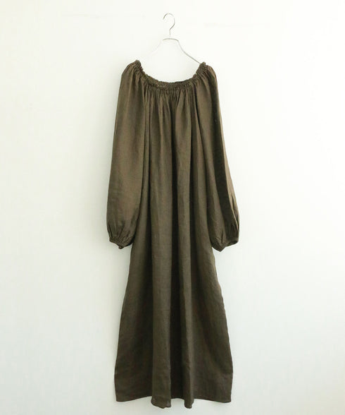 natural dye linen balloon sleeve dress