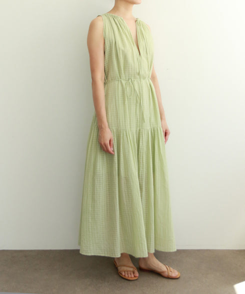 natural dye sheer cotton check gather dress