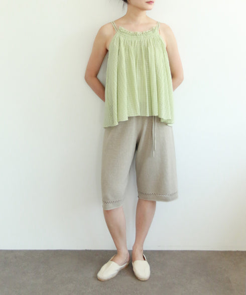natural dye sheer cotton check gather camisole