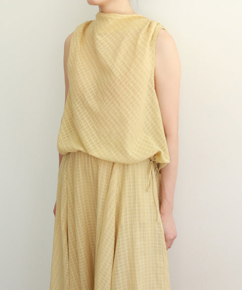 natural dye sheer cotton check draped top