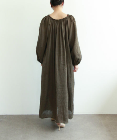 natural dye linen balloon sleeve dress