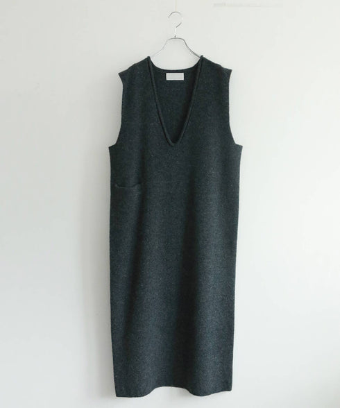 boiled wool v neck dress
