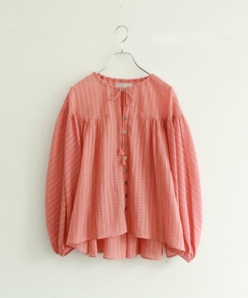 natural dye sheer cotton check gather blouse