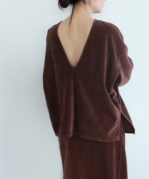 cotton velour deep v-neck top