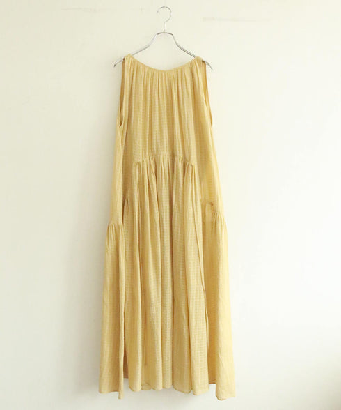 natural dye sheer cotton check gather dress