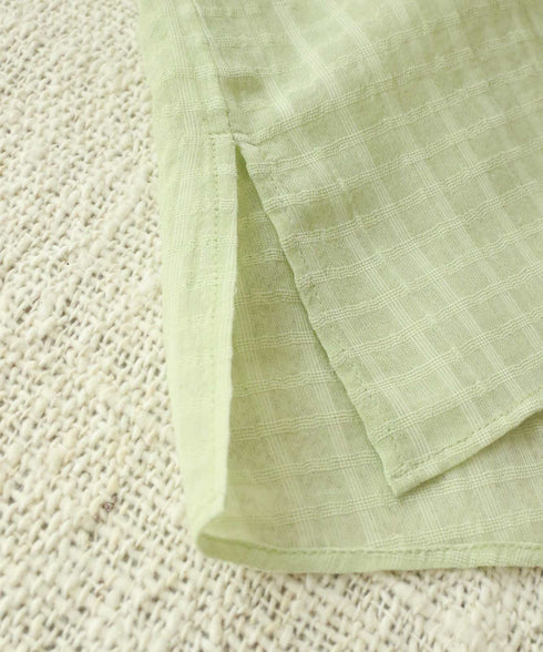 natural dye sheer cotton check gather blouse