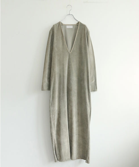 cotton velour deep v-neck dress