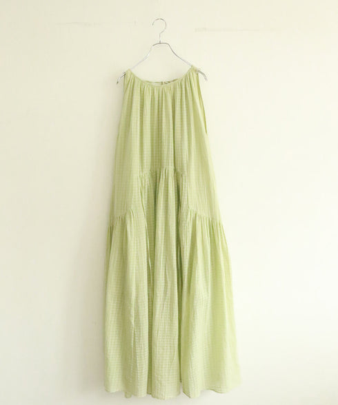 natural dye sheer cotton check gather dress