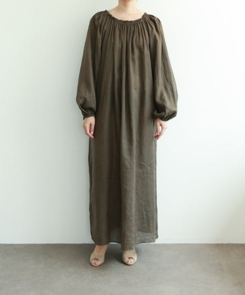 natural dye linen balloon sleeve dress