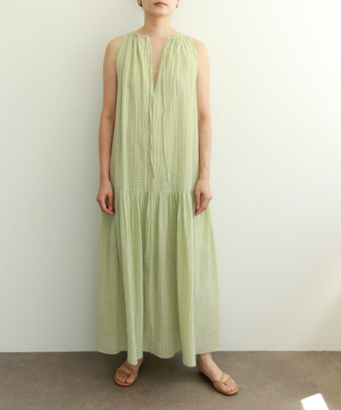 natural dye sheer cotton check gather dress
