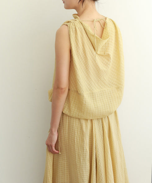 natural dye sheer cotton check draped top