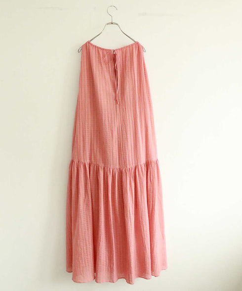 natural dye sheer cotton check gather dress