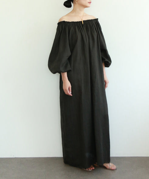 natural dye linen balloon sleeve dress