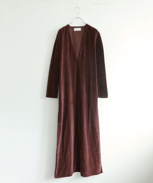 cotton velour deep v-neck dress