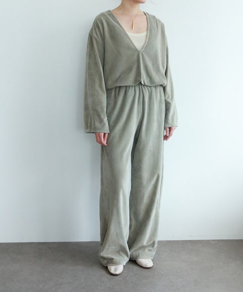 cotton velour deep v-neck top