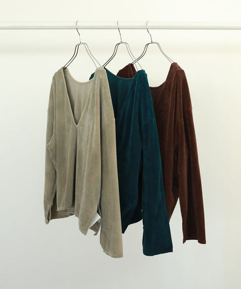 cotton velour deep v-neck top