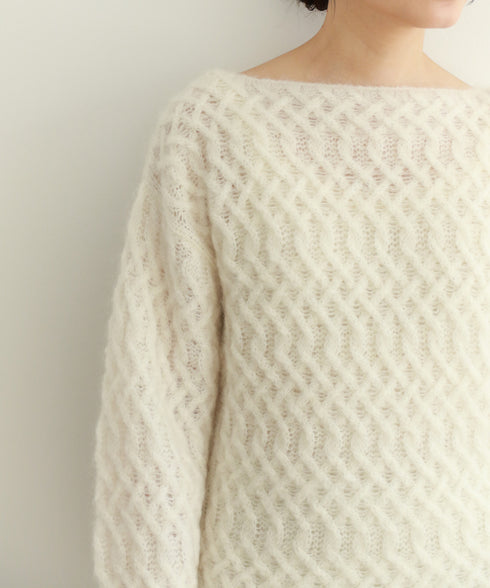 wool mohair cable boatneck top