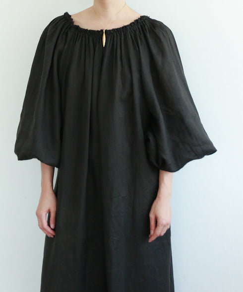 natural dye linen balloon sleeve dress