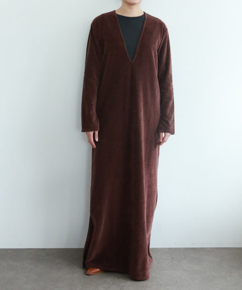 cotton velour deep v-neck dress