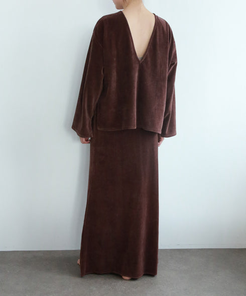 cotton velour deep v-neck top