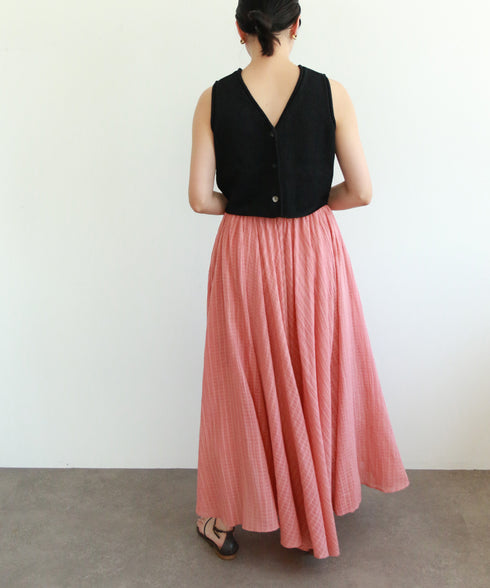 natural dye sheer cotton check flare skirt
